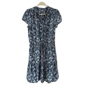 Tommy Hilfiger Blue Floral Lace Up V-Neck Tiered Mini Dress Short Sleeve Viscose